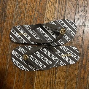 Michael Kors Brown and White Logo Flip-Flops